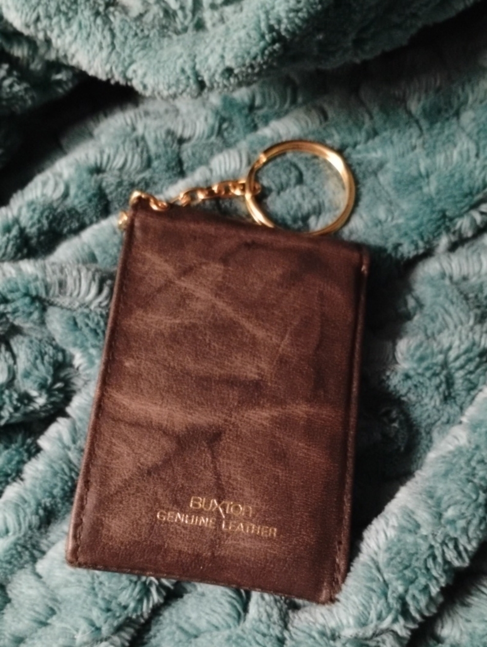 Vintage Buxton Brown Leather Key & Card Holder with Gold Ring